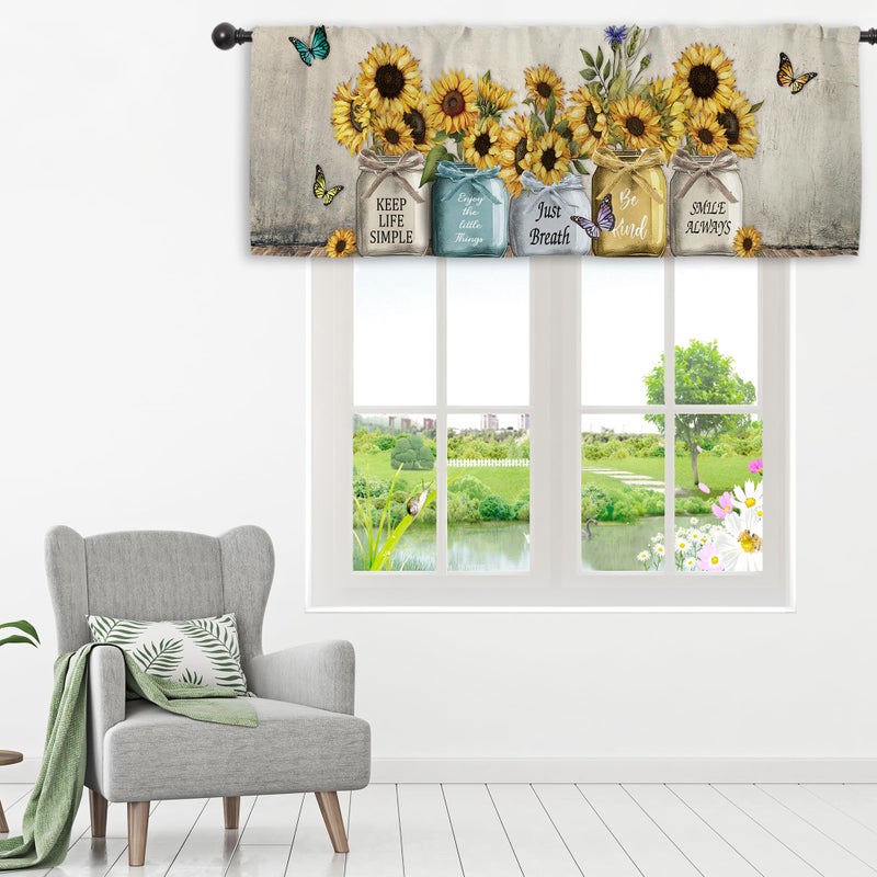Miyotaa Rustic Sunflower Farmhouse Kitchen Curtain Valance 54W x 18H Rod Pocket Quotes Motivational Inspirational Country Vintage Window Treatment for Living Room Bedroom Bathroom - Image 5