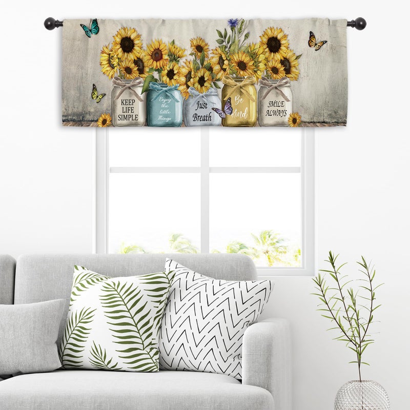 Miyotaa Rustic Sunflower Farmhouse Kitchen Curtain Valance 54W x 18H Rod Pocket Quotes Motivational Inspirational Country Vintage Window Treatment for Living Room Bedroom Bathroom - Image 4