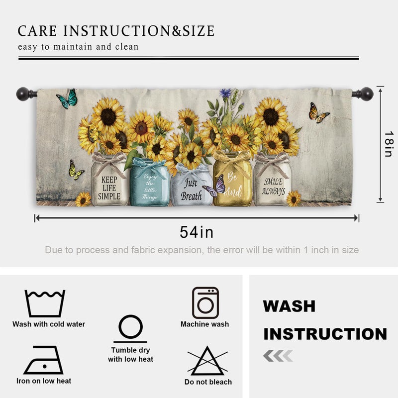 Miyotaa Rustic Sunflower Farmhouse Kitchen Curtain Valance 54W x 18H Rod Pocket Quotes Motivational Inspirational Country Vintage Window Treatment for Living Room Bedroom Bathroom - Image 3