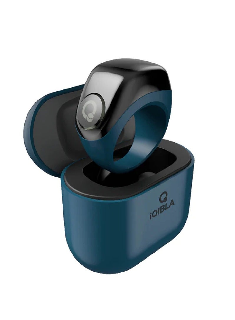 iQIBLA Smart Tasbih Zikr Ring Wide Display Powerful Battery Backup OLED Display Jood Smart Ring App Operated Tasbih Counter Waterproof Smart Zikr Ring Compatible Three Sizes (18mm/ 20mm/22mm) 5 Prayer Time Reminders iQibla Tasbih Smart Counter Blue - Image 1