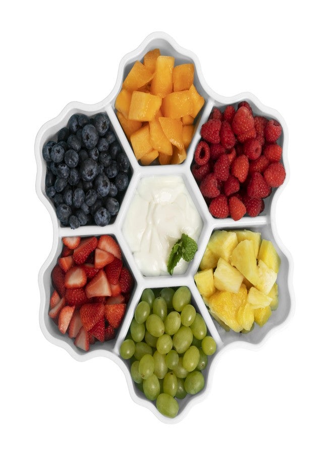 KOLORAE Snowflake Serving Tray - Reusable Unique 7 Compartment Holiday Snack Tray with Lid. Great for Entertaining or Food Storage for Appetizers, Snacks, Chips and Dip, Fruits and Veggies. (White) - Image 2
