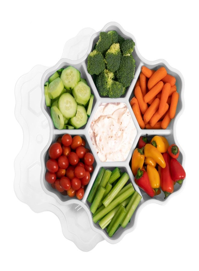 KOLORAE Snowflake Serving Tray - Reusable Unique 7 Compartment Holiday Snack Tray with Lid. Great for Entertaining or Food Storage for Appetizers, Snacks, Chips and Dip, Fruits and Veggies. (White) - Image 1