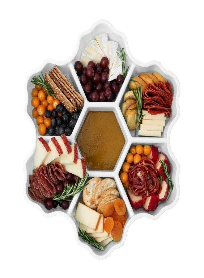 KOLORAE Snowflake Serving Tray - Reusable Unique 7 Compartment Holiday Snack Tray with Lid. Great for Entertaining or Food Storage for Appetizers, Snacks, Chips and Dip, Fruits and Veggies. (White) - Image 4