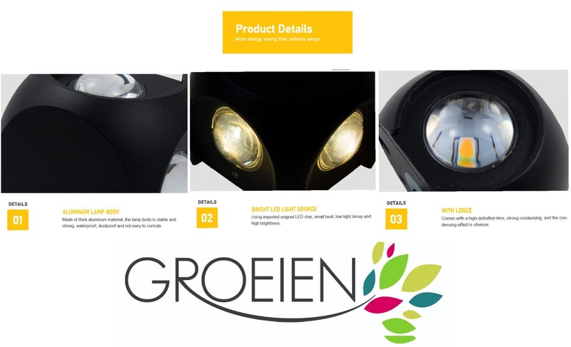 Groeien (Pack of 2) 16 Watts LED Square Shape Outdoor Exterior Wall Four Way Left Right UP Down Light (Warm White,Aluminium) - Image 4