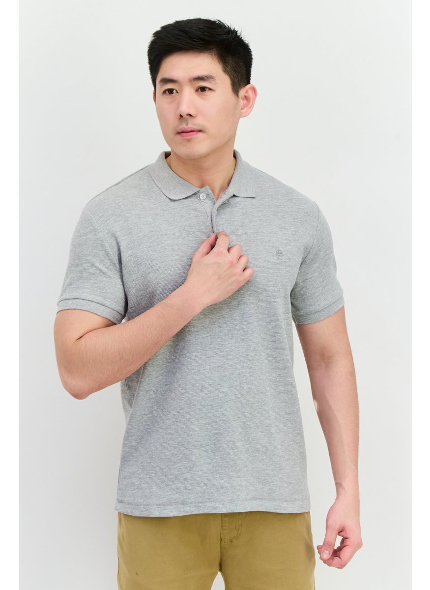 French Connection Men Regular Fit Brand Logo Short Sleeves Polo Shirt, Light Grey Mel  - Image 1