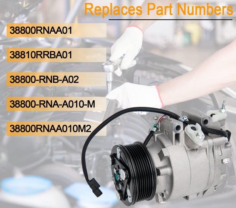 CMOOD AC Compressor Compatible with Honda Civic 1.8L 2006, 2007, 2008, 2009, 2010, 2011 Replaces 38800RNAA01, 38810RRBA01, 38800-RNA-A010-M, 38800-RNB-A02, 38800RNAA010M2, 38800RNAA01-06 - Image 3
