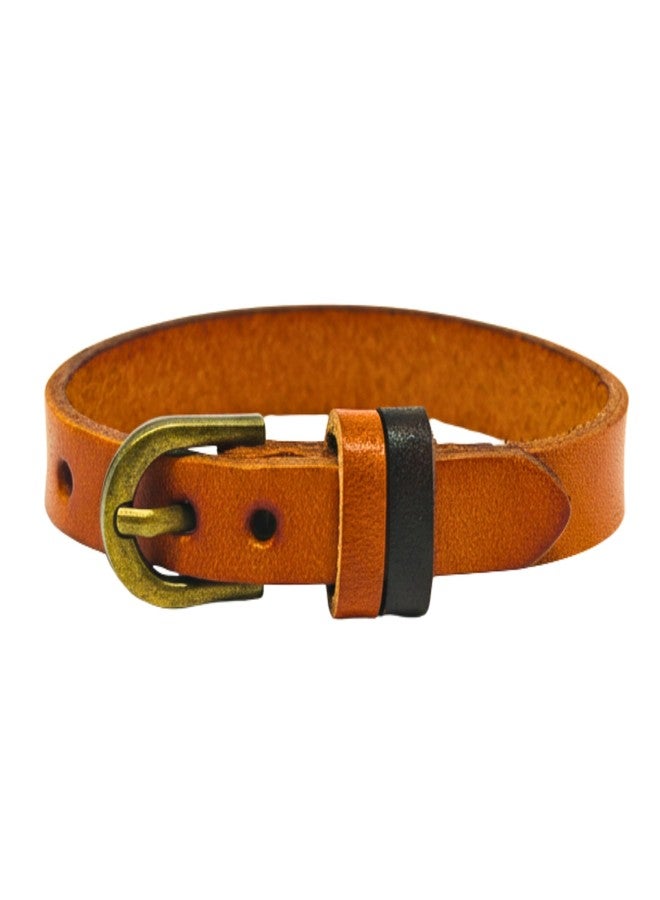 THE MEN THING VINTAGE EMBER - 11mm Brown Genuine Leather Adjustable Bracelet for Men & Boys (9 inch) - Image 1
