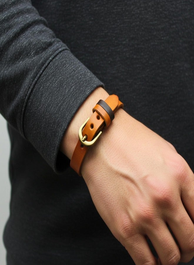 THE MEN THING VINTAGE EMBER - 11mm Brown Genuine Leather Adjustable Bracelet for Men & Boys (9 inch) - Image 2