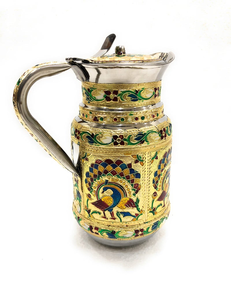 Navrang Stainless Steel Meenakari Decorative Peacock Jug, Water Pitcher Serving Jug - 1.5 L Return Gifts - Image 3