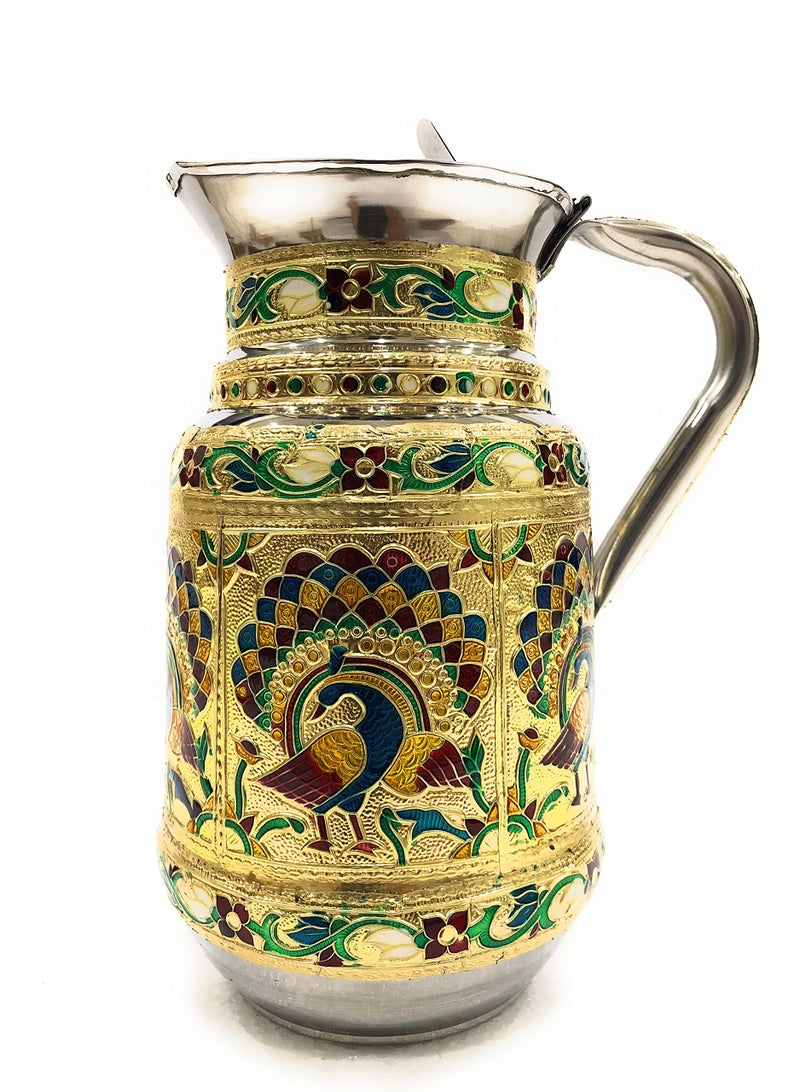 Navrang Stainless Steel Meenakari Decorative Peacock Jug, Water Pitcher Serving Jug - 1.5 L Return Gifts - Image 1