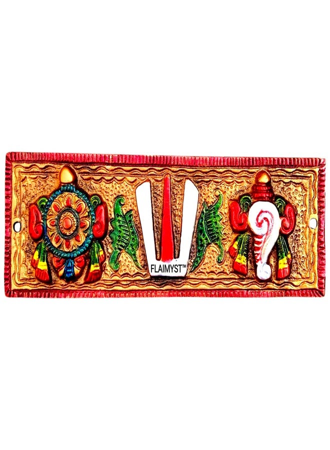 FLAIMYST Shank Chakra Tilak for Door Entrance in Aluminium Metal, Tirupati Door Wall Hanging Shankh Chakra Namah Decorative for Home, Office, Room, Religious House Warming (Copper Multicolor) - Image 1