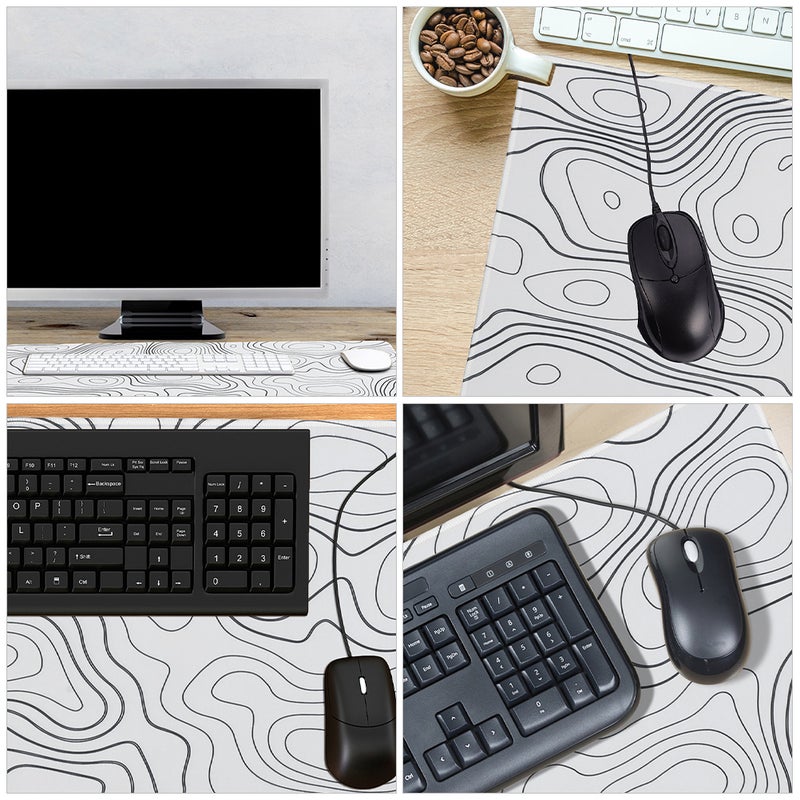 🖊️ لوحة ماوس للألعاب بتصميم خارطة تضاريسية بيضاء وحواف مخيطة مع دعامة مريحة - Image 3