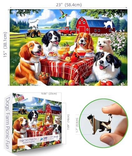 MINIWAN Spring Dogs Farm Picnic 500 Piece Puzzle for Adults Fun Puzzles for Adults 500 Pieces with HD Print Poster 23 X 15 Dust Free for Gifts Halloween Christmas Family Games Lovers - Image 5