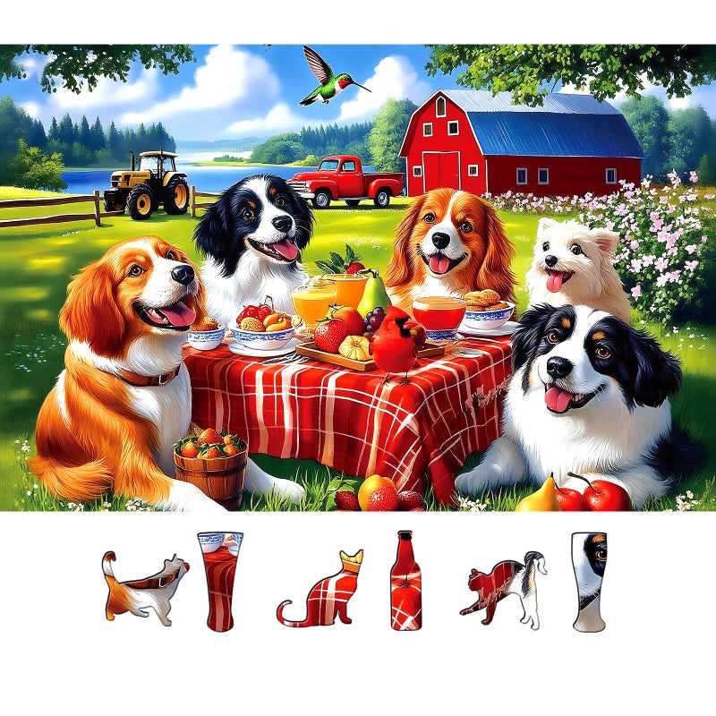 MINIWAN Spring Dogs Farm Picnic 500 Piece Puzzle for Adults Fun Puzzles for Adults 500 Pieces with HD Print Poster 23 X 15 Dust Free for Gifts Halloween Christmas Family Games Lovers - Image 3