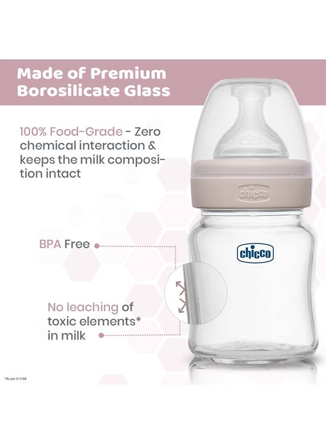 Chicco زجاجة رضاعة زجاجية للرفاهية (120 مل، تدفق بطيء) (محايد) 0M+ - Image 4
