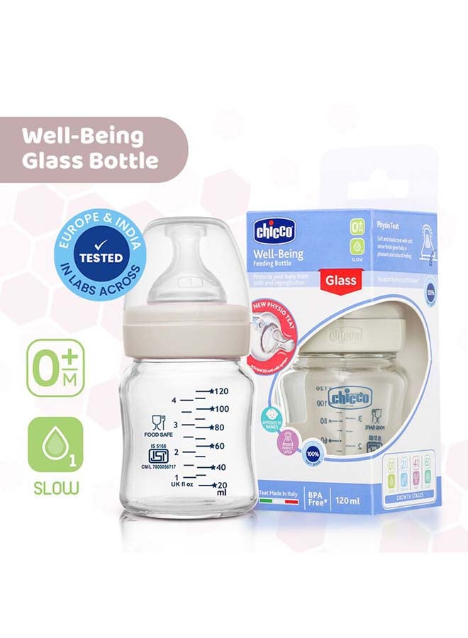Chicco زجاجة رضاعة زجاجية للرفاهية (120 مل، تدفق بطيء) (محايد) 0M+ - Image 3