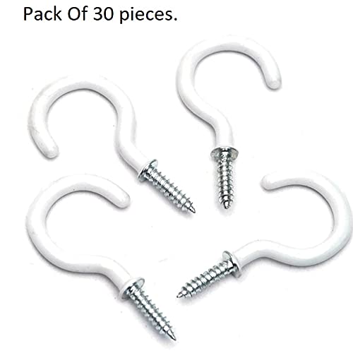Toytle Eye Hooks - 30 Pcs 1 Inch Small Screw-in Metal Eyelets, White Stainless Steel Plated Half Circle Hangers for Walls, Home & Office Organization - Image 2