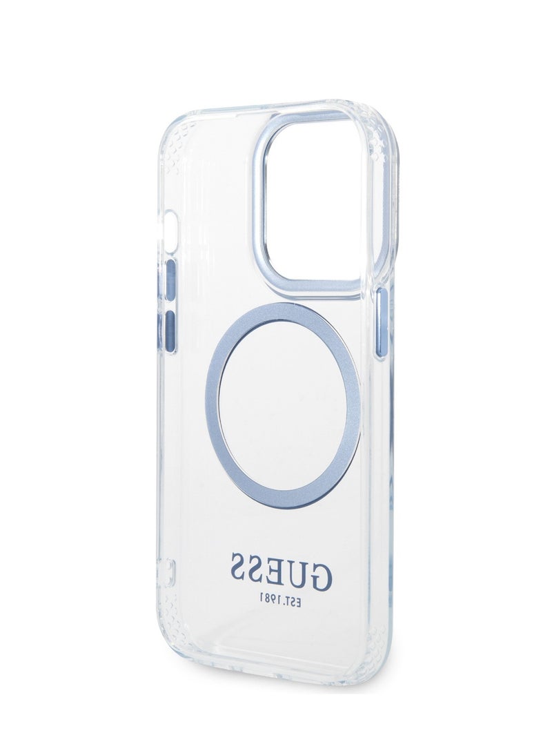 GUESS iPhone 14 Pro Case MagSafe Compatibility Transparent Outline Back Cover / Bumper and Scratch Protection / Slim Profile / Easy Snap-On - Blue - Image 4
