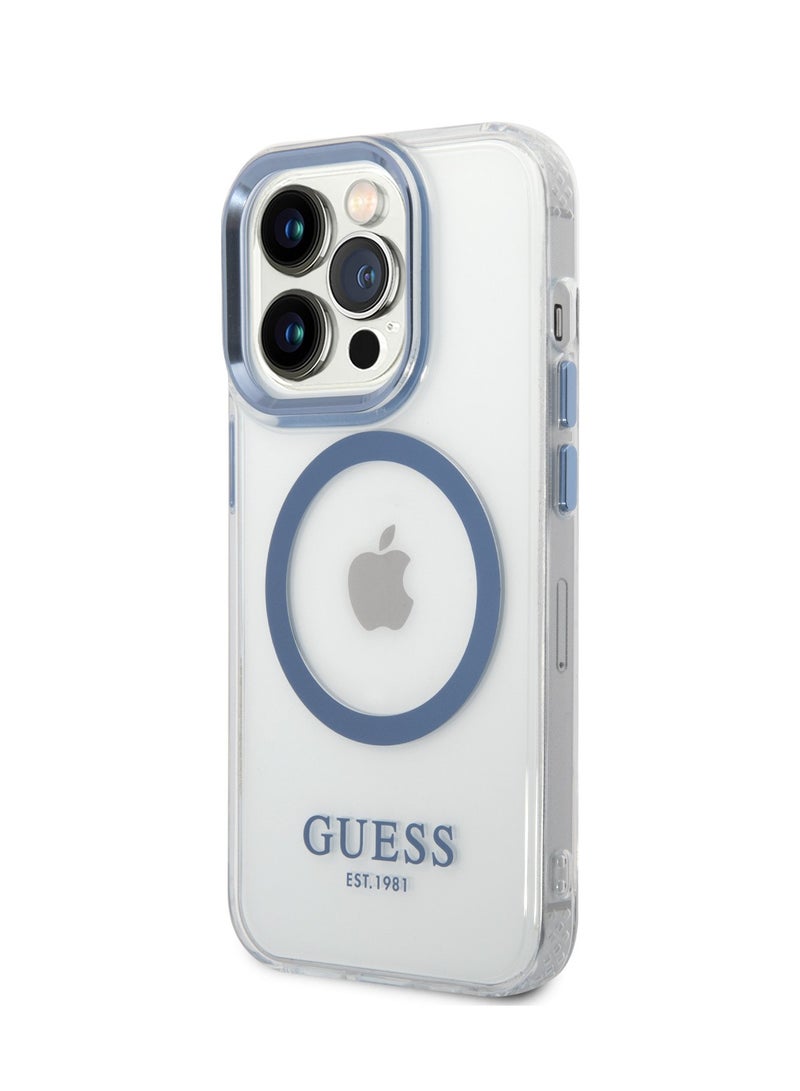 GUESS iPhone 14 Pro Case MagSafe Compatibility Transparent Outline Back Cover / Bumper and Scratch Protection / Slim Profile / Easy Snap-On - Blue - Image 3