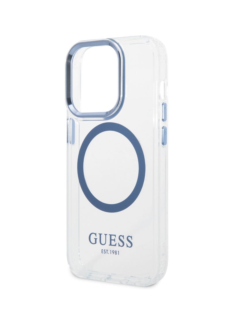 GUESS iPhone 14 Pro Case MagSafe Compatibility Transparent Outline Back Cover / Bumper and Scratch Protection / Slim Profile / Easy Snap-On - Blue - Image 5