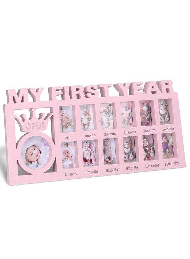 Elfzone My First Year Picture Frame - Baby First Year Photo Frame for Baby 12 Month Picture Frame and Growth Record, Pink - Image 1