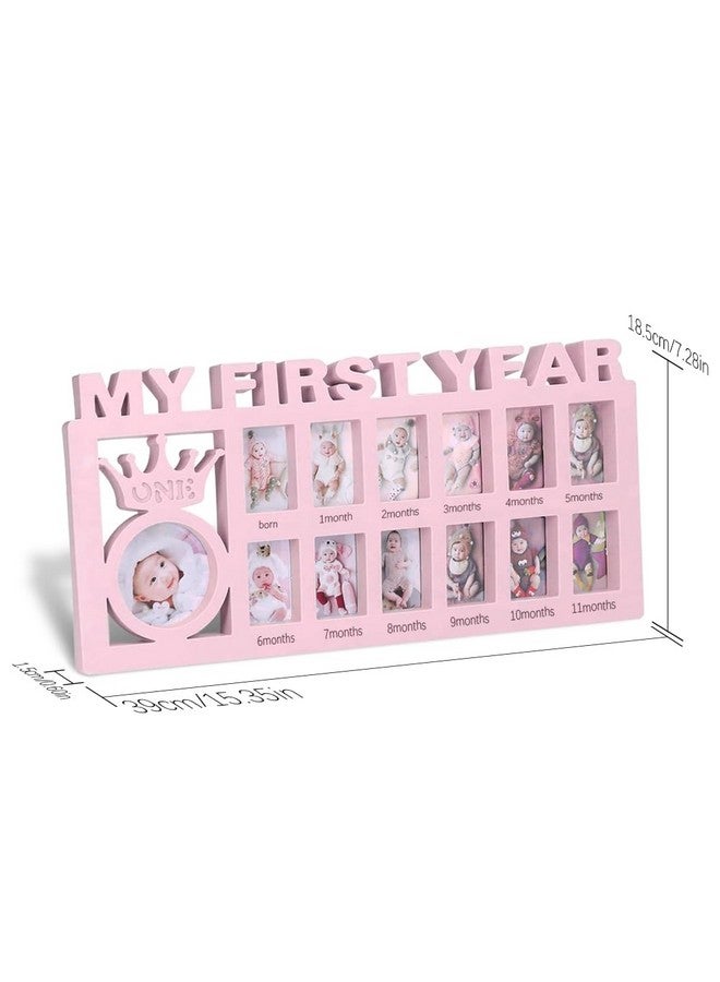 Elfzone My First Year Picture Frame - Baby First Year Photo Frame for Baby 12 Month Picture Frame and Growth Record, Pink - Image 2