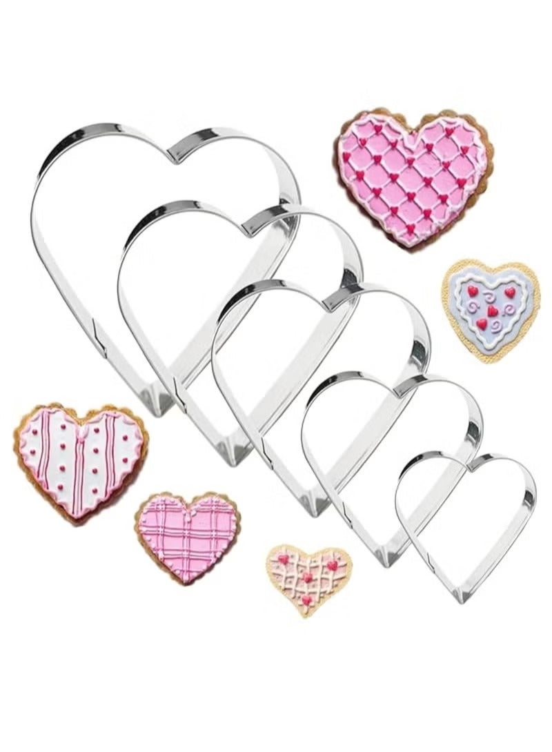 5pcs Heart Cookie Cutter Set Heart Shapes Stainless Steel Cutters Molds for Anniversary Bridal Engagement and Wedding Baking Gifts Cake Decorations - Image 1