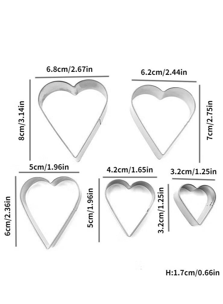 5pcs Heart Cookie Cutter Set Heart Shapes Stainless Steel Cutters Molds for Anniversary Bridal Engagement and Wedding Baking Gifts Cake Decorations - Image 4
