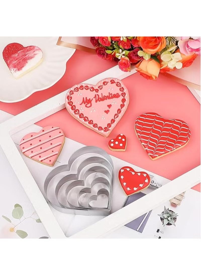5pcs Heart Cookie Cutter Set Heart Shapes Stainless Steel Cutters Molds for Anniversary Bridal Engagement and Wedding Baking Gifts Cake Decorations - Image 5