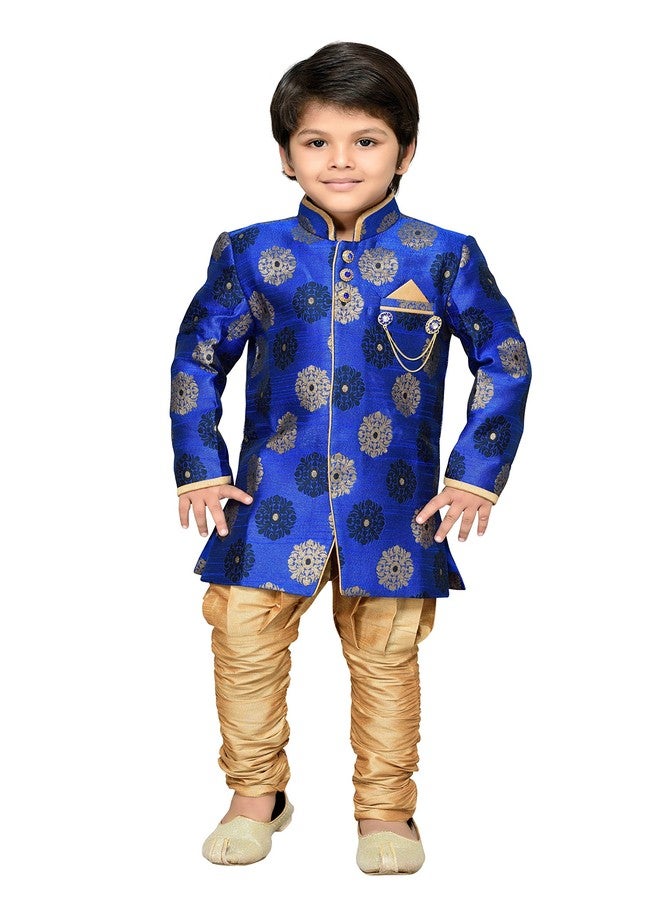 AJ DEZINES Kids Indo Western Sherwani Set For Boys (7001-BLUE-9) - Image 1