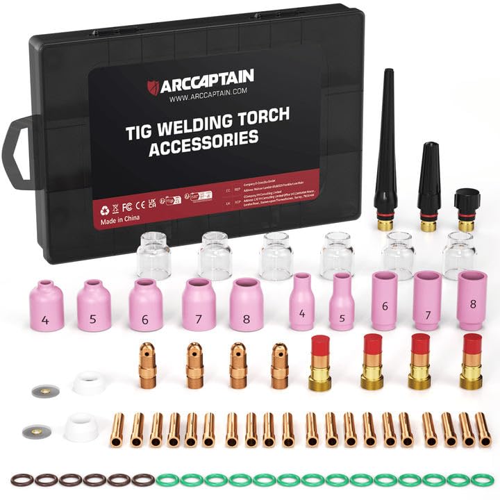 ARCCAPTAIN TIG Welding Torch Accessories kit 71 Pcs Alumina Nozzle Collets Body Stubby Gas Lens #12 Glass Cup consumables Kit For WP-17/18/26-Black - Image 1