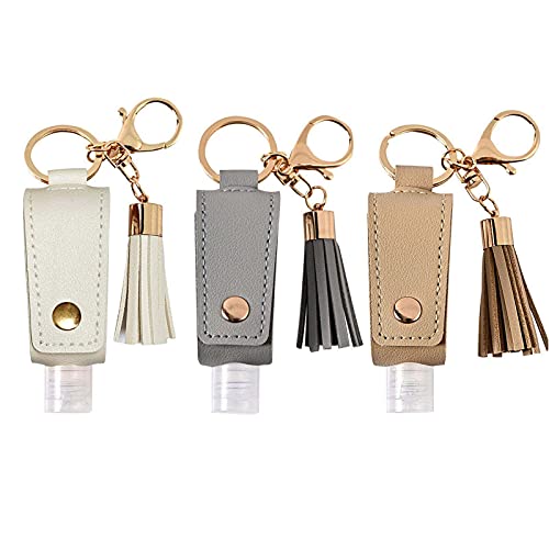 Power Gear Portable Empty Travel Bottle Keychain Hand Sanitizer Bottle Holder 3 Pack 1oz / 30ml Small Squeeze Bottle Refillable Containers for Toiletry Shampoo Lotion Soap (White+Grey+Khaki) - Image 3