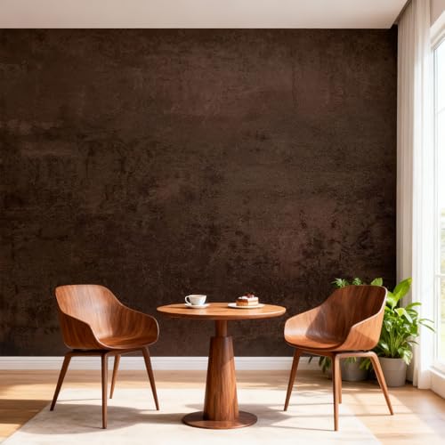 Bumoo Coffee Brown Peel and Stick Wallpaper Concrete 16''x354'' Caramel Limewash Self-Adhesive Contact Paper Modern Cement Waterproof Matte Texture Faux Leather Vinyl for Bedroom Kitchen Living Room Garage - Image 1