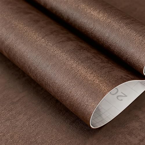 Bumoo Coffee Brown Peel and Stick Wallpaper Concrete 16''x354'' Caramel Limewash Self-Adhesive Contact Paper Modern Cement Waterproof Matte Texture Faux Leather Vinyl for Bedroom Kitchen Living Room Garage - Image 4