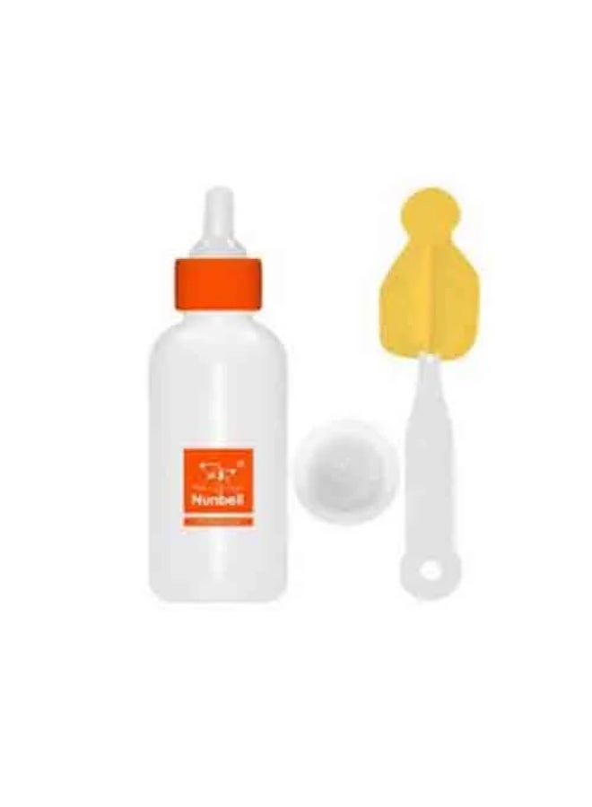Nunbell Pet Feeding Set with Bottle, Cleaning Brush and Double Suction Base, White and Orange Baby Animal Nursing Kit
