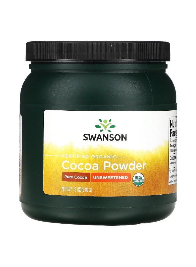 SWANSON سوانسون، مسحوق الكاكاو العضوي المعتمد، غير محلى، 12 أونصة (340 جرام) - Image 1