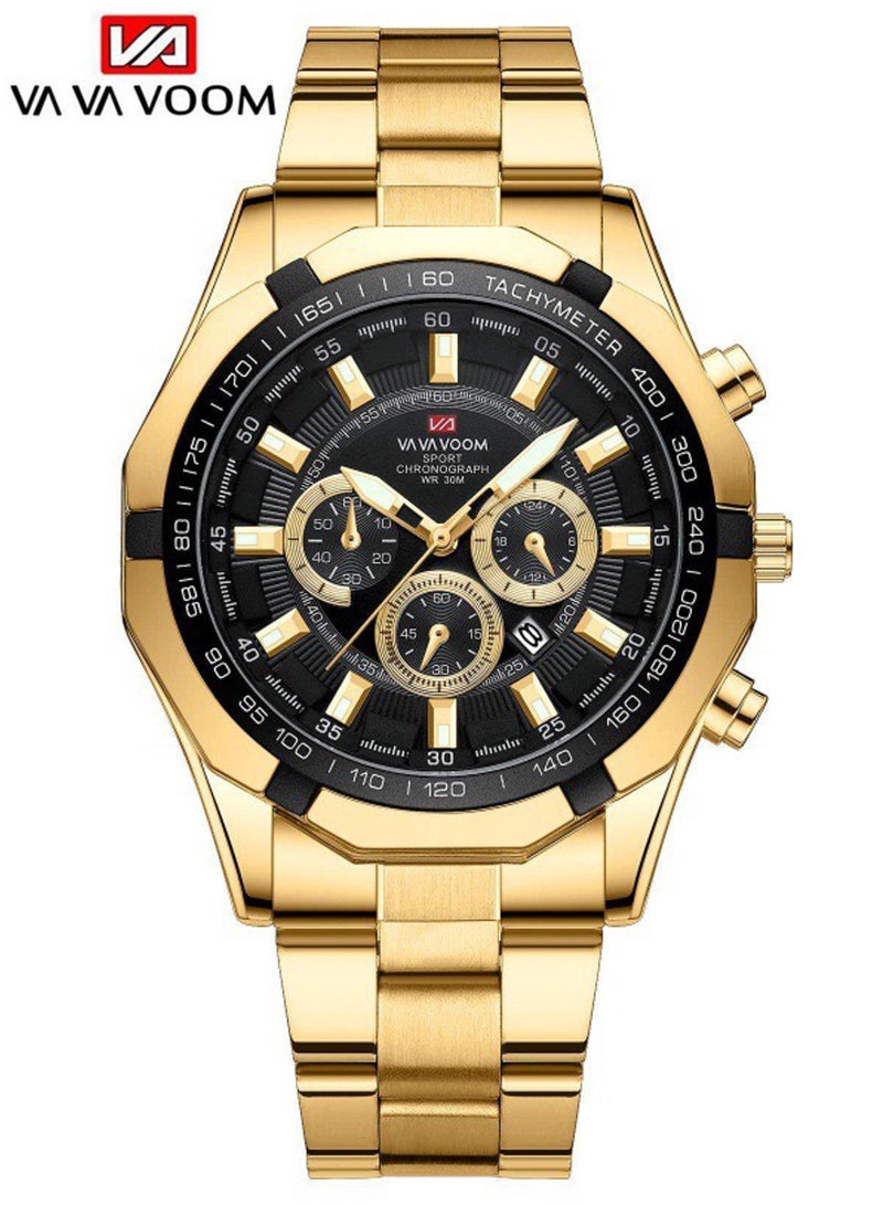VA VA VOOM Men's Business 3-Dial Decorative Waterproof Stainless Steel Analog Quartz Watch - Image 1