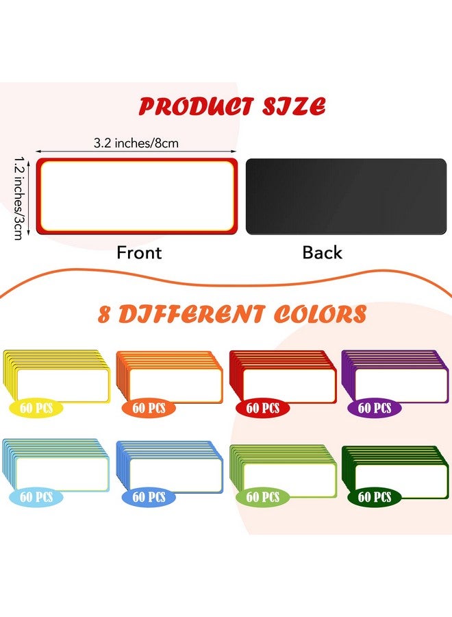 Yexiya 480 Pcs Magnetic Dry Erase Labels Reusable Name Tag Writable Magnetic Stickers Colored Name Magnets Magnetic Strips For Whiteboard Rectangle Blank Name Plates For Lockers (Simple Style 3.2 X 1.2 In)  - Image 2