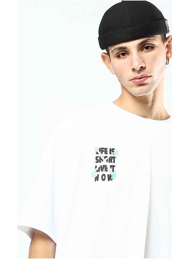 RAVIN Cotton Printed Relaxed White Tee with Crew Neck  - Image 4