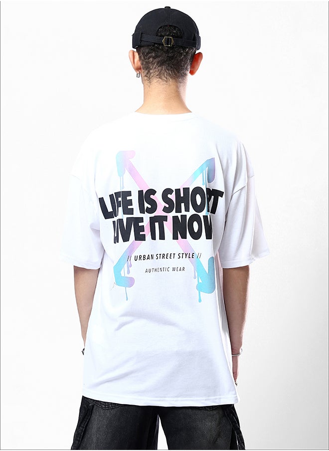 RAVIN Cotton Printed Relaxed White Tee with Crew Neck  - Image 3