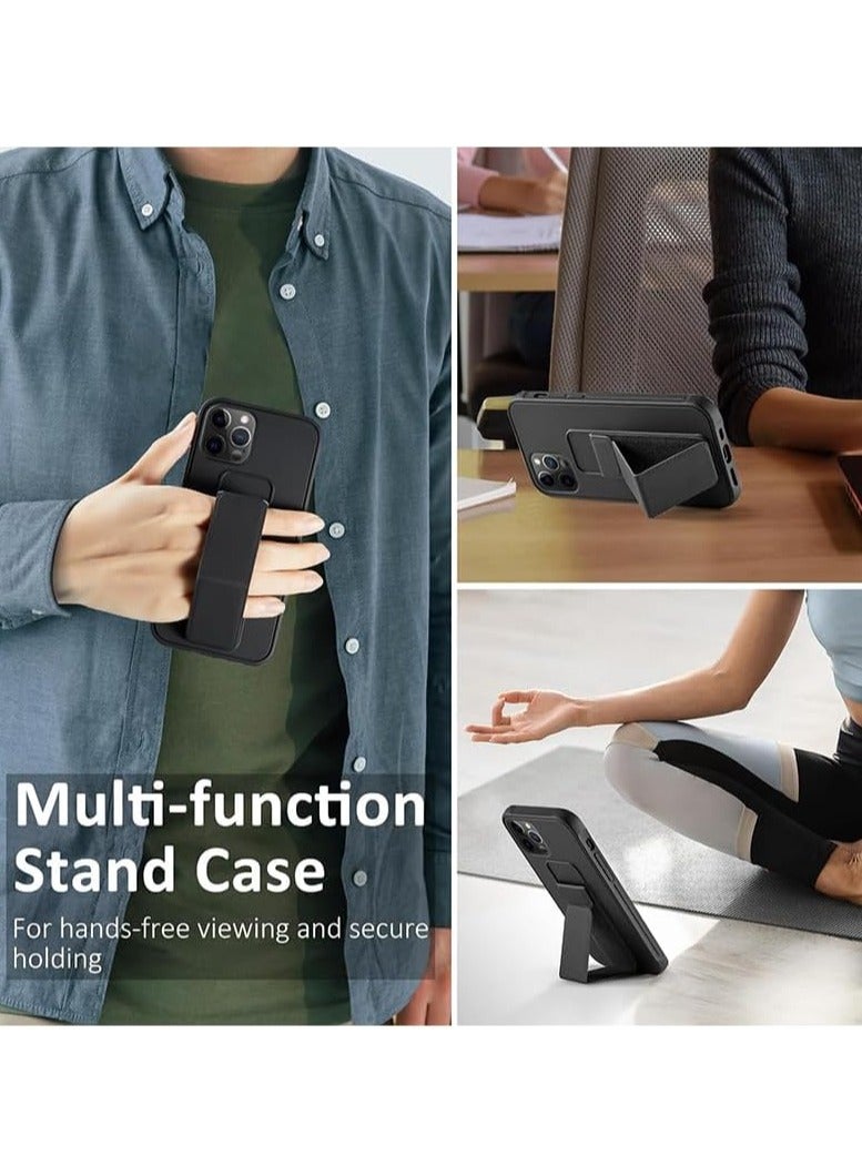 جراب جلدي مع قبضة لهاتف iPhone 14 Pro Max، غطاء مغناطيسي وحامل للسيارة وحامل، حامل عمودي وأفقي، بدون استخدام اليدين، لهاتف iPhone 14 Pro Max (أسود) - Image 5