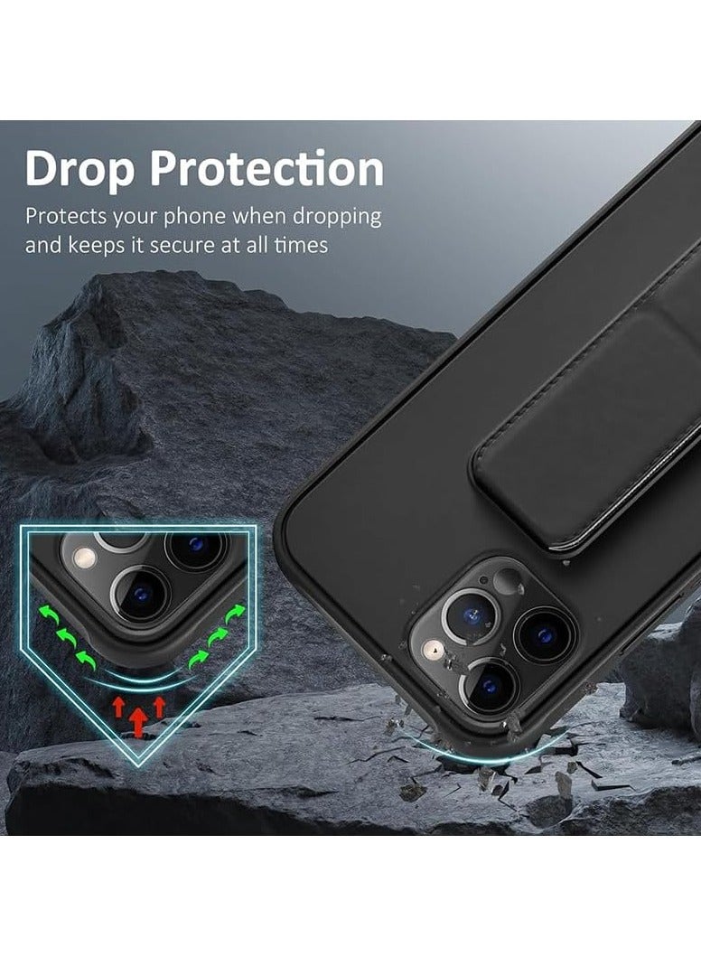 جراب جلدي مع قبضة لهاتف iPhone 14 Pro Max، غطاء مغناطيسي وحامل للسيارة وحامل، حامل عمودي وأفقي، بدون استخدام اليدين، لهاتف iPhone 14 Pro Max (أسود) - Image 3