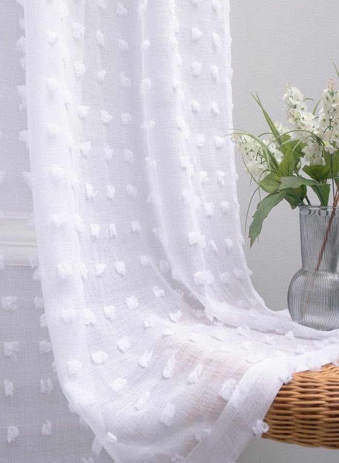 KOUFALL ستائر كوفال البيضاء الشفافة بطول 96 بوصة لغرفة المعيشة، بتصميم بوهيمي أنيق، مزودة بحلقات خلفية مزينة بكرات صغيرة، ستارة طويلة من السقف إلى الأرض مناسبة لنافذة كبيرة مقوسة بطول 8 أقدام - Image 1