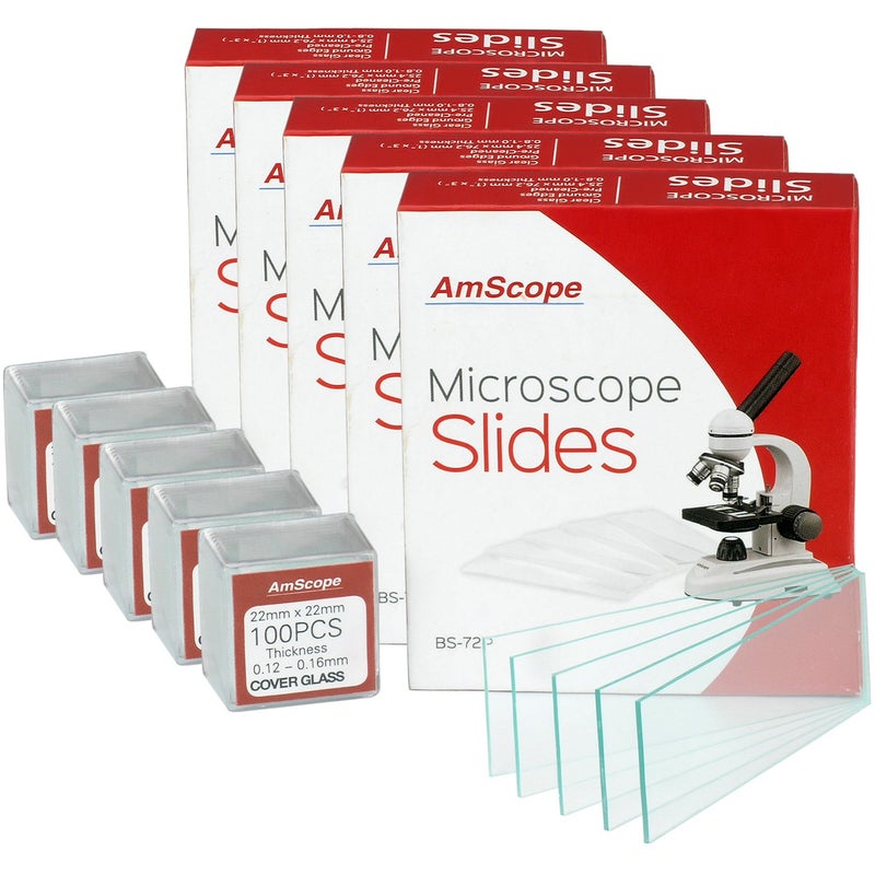 AmScope AmScope  72 Pieces of PreCleaned Blank Microscope Slides  100 Coverslips  BS72PS10022X5  MultiPack 5 Count  - Image 1