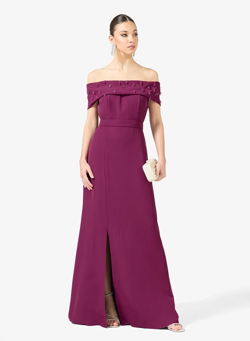 Namshi x  Rhinestone Embellished Off Shoulder Evening Dress for Women | Best Price UAE