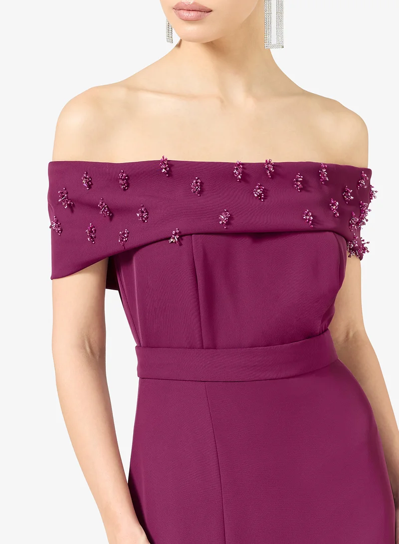 Namshi x  Rhinestone Embellished Off Shoulder Evening Dress for Women | Best Price UAE