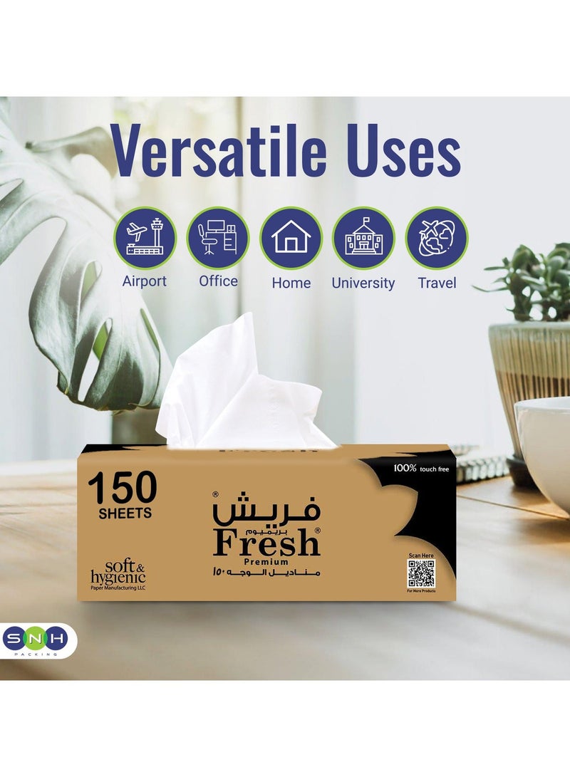 SNH Packing Fresh Facial Tissue Box Pack of 5, 150 Sheets x 2 Ply Each, Total 750 Sheets - Image 4