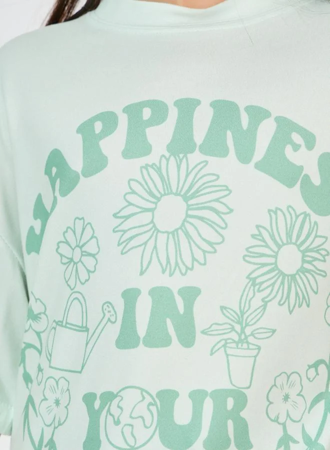 Styli Slogan Printed Oversized T-Shirt