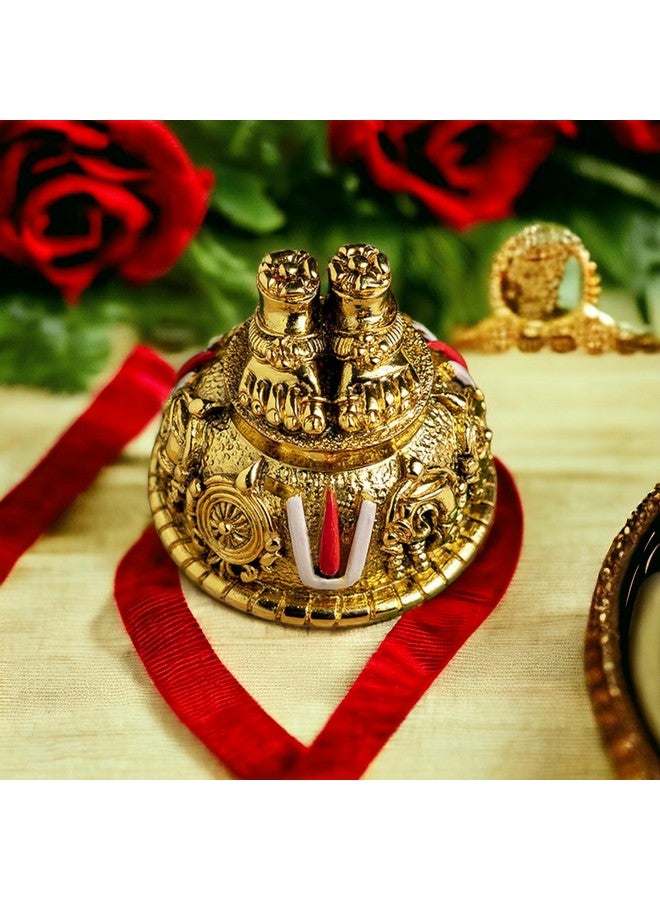 Kridaykraft Lord Venkateswara Swami Tirupati Balaji Vishnu Charan Paduka with shank chakar tilak Namah for Pooja Room/Car Dashboard | Venkateswara Swamy Feet with Shanku & Chakra Namami Showpiece Figurines - Image 1