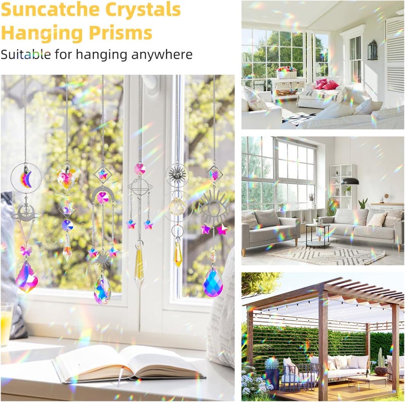 ilclviz Sun Catchers 6Pieces Colorful Crystals Suncatcher with Chain Pendant Ornaments Hanging Crystals Prism Rainbow for Window Home Indoor Outdoor Car Mirror Garden Christmas Day Party Wedding Decoration - Image 2